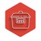 White line Slow cooker icon isolated with long shadow. Electric pan. Red hexagon button. Vector