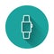 White line Smartwatch icon isolated with long shadow. Green circle button. Vector
