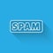 White line Spam icon isolated with long shadow. Vector