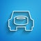 White line Spare wheel in the car icon isolated on blue background. Process of replacing the wheel. Storage location of