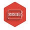 White line SSHD card icon isolated with long shadow background. Solid state drive sign. Storage disk symbol. Red hexagon