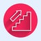 White line Stairs up icon isolated with long shadow. Red circle button. Vector