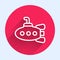 White line Submarine toy icon isolated with long shadow background. Red circle button. Vector