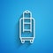 White line Suitcase for travel icon isolated on blue background. Traveling baggage sign. Travel luggage icon. Long