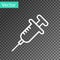 White line Syringe icon isolated on transparent background. Syringe for vaccine, vaccination, injection, flu shot