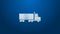 White line Tanker truck icon isolated on blue background. Petroleum tanker, petrol truck, cistern, oil trailer. 4K Video