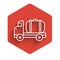 White line Tanker truck icon isolated with long shadow. Petroleum tanker, petrol truck, cistern, oil trailer. Red