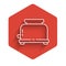 White line Toaster with toasts icon isolated with long shadow. Red hexagon button. Vector