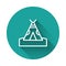 White line Traditional indian teepee or wigwam icon isolated with long shadow. Indian tent. Green circle button. Vector