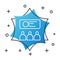 White line Training, presentation icon isolated on white background. Blue hexagon button. Vector Illustration