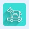 White line Trojan horse icon isolated with long shadow. Green square button. Vector