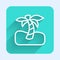 White line Tropical palm tree icon isolated with long shadow. Coconut palm tree. Green square button. Vector