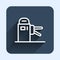 White line Turnstile icon isolated with long shadow background. Blue square button. Vector