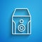 White line Uninterruptible power supply UPS icon isolated on blue background. Long shadow. Vector