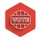 White line Vote icon isolated with long shadow background. Red hexagon button. Vector