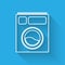 White line Washer icon isolated with long shadow. Washing machine icon. Clothes washer - laundry machine. Home appliance