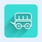 White line Wild west covered wagon icon isolated with long shadow. Green square button. Vector