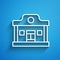 White line Wild west saloon icon isolated on blue background. Old west building. Long shadow. Vector