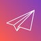 white linear paper plane icon on a colorful gradient background