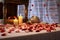 white linen tablecloth with flickering candles and rose petals