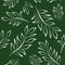 White Lines Leaves Seamless Pattern on Dark Green Background