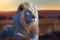 White lion in the meadow at sunset. Wildlife scene from Africa. AI Generative