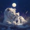 White lions with cubs in the night Majestic wildlife scene