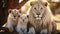 White Lions family closed up in safari. Generative AI