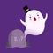White Little Ghost Flying From Under Gravestone, Cute Halloween Spooky Character Vector Illustration