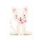 White Little Girly Cute Kitten With Bow Necklace, Cartoon Pet Character Life Situation Illustration