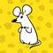White little mouse animal character yellow cheese background cartoon