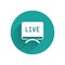 White Live report icon isolated with long shadow background. Live news, hot news. Green circle button. Vector