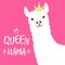 White llama with lettering. queen llama