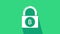 White Lock with bitcoin icon isolated on green background. Cryptocurrency mining, blockchain technology, security