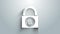 White Lock with bitcoin icon isolated on grey background. Cryptocurrency mining, blockchain technology, security