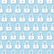 White lock icon on pale blue background, seamless pattern. Paper cut style with drop shadows