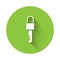 White Locked key icon isolated with long shadow. Green circle button. Vector