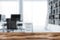 White loft office with column blur