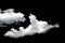 White long cumulus clouds isolated on black background. Climate, metrology, design element