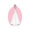 White long modern style wedding dress with a diadem on the young bride. Vector illustration in a flat cartoon style.
