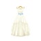 White Long Wedding Dress with Waist Belt on Hanger Closeup Vector Illustration