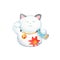White lucky cat watercolor illustration on white background. Traditional chinese cat figurine.
