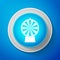 White Lucky wheel icon isolated on blue background. Circle blue button with white line. Vector