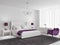 White luxury bedroom with purple armchair