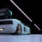 White Luxury Futuristic Sports Car Drives on Neon Illuminated Road at Night.