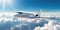 White Luxury Private Jet Flying Over The Earth A Realistic Photo Of A Private Jet Flying Against A Blue Sky With White Clouds