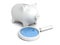 White magnifier glass and piggy money bank