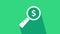 White Magnifying glass and dollar icon isolated on green background. Find money. Looking for money. 4K Video motion