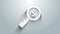 White Magnifying glass and dollar icon isolated on grey background. Find money. Looking for money. 4K Video motion