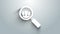 White Magnifying glass for search a people icon isolated on grey background. Recruitment or selection concept. Search